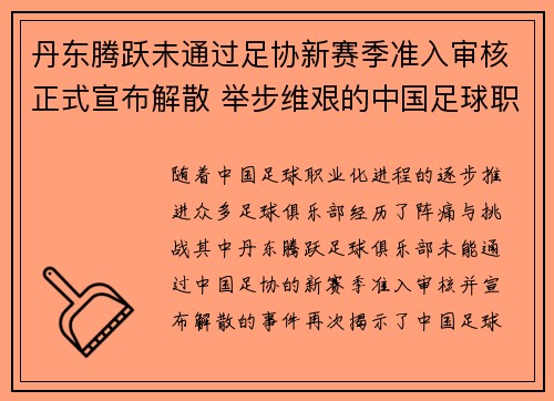 丹东腾跃未通过足协新赛季准入审核正式宣布解散 举步维艰的中国足球职业化困境再现